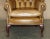 Pair of Vintage Tan Brown Leather Chesterfield Wingback Chairs With Footstools For Sale In Dallas - Image 6 of 18