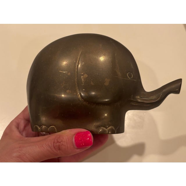 Vintage Brass Elephant Bank Made in Korea Trunk Up W/Brass Stopper 1960’s For Sale In Houston - Image 6 of 6