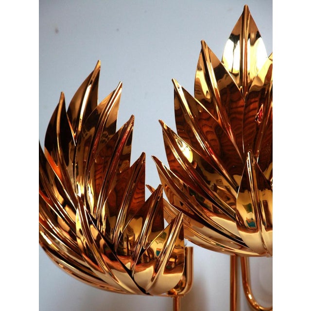Large Gilt Brass Palm Lamp attributed to Maison Jansen, 1970s For Sale - Image 9 of 18