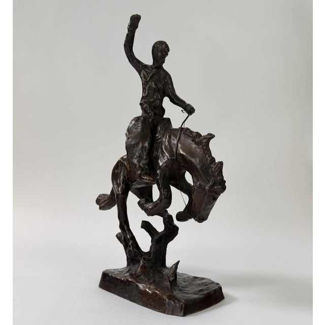 Late 20th Century Abstract Bronze Cowboy on Bucking Horse Sculpture, 12” H For Sale - Image 5 of 12