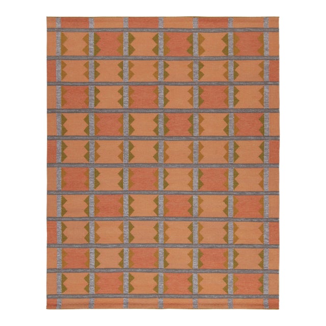 Rug & Kilim’s Scandinavian Style Kilim in Orange, Gray & Brown Geometric Pattern - 13x19 For Sale