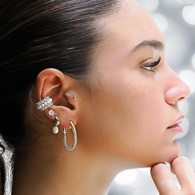 Pave Diamonds Gold Hoop Earrings, A Pair For Sale - Image 4 of 9