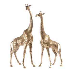 Hollywood Regency Style Polished Brass Giraffe Sculptures, Pair