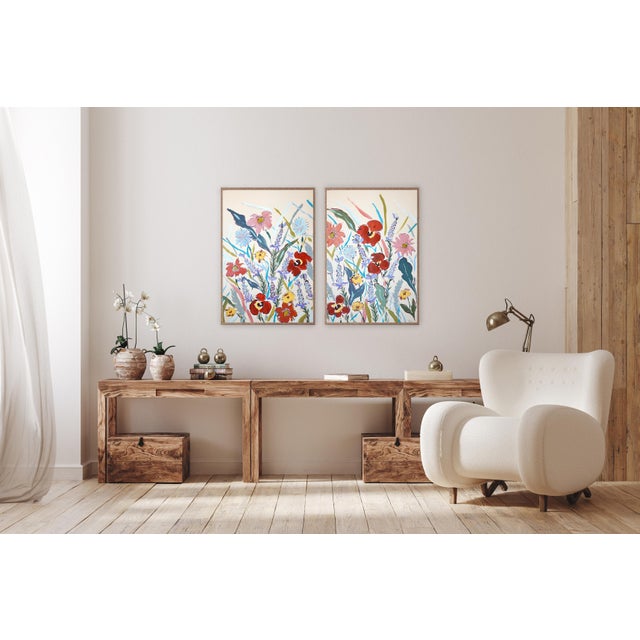 2020s 2025, Illustrative Floral Painting, Large Diptych of Poopies and Wildflowers, Acrylic Paint on Watercolor by Romina Milano For Sale - Image 5 of 10