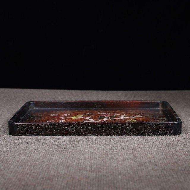 Traditional Rosewood Rectangular Tray Inlaid With Mother-of-Pearl For Sale - Image 3 of 9