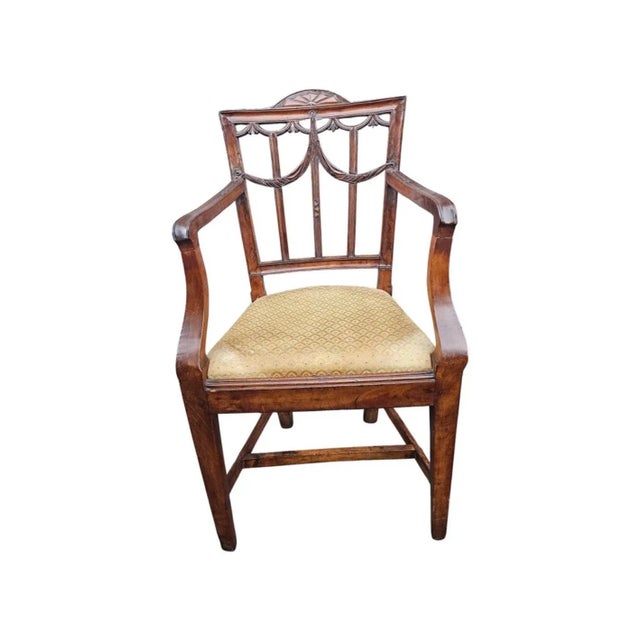 Wood Pair 18th Century George III Style Mixed Wood Upholstered Shield Back Armchairs For Sale - Image 7 of 11