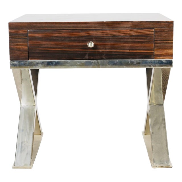 Late 20th Century Phyllis Morris Style Macassar Ebony & Polished Metal X-Base Side Table For Sale