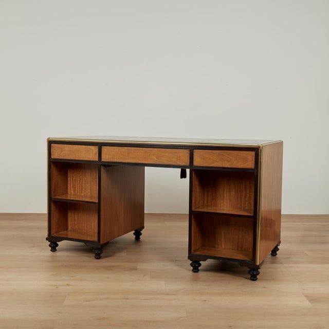 Vintage Campaign Style Leather Top Desk by Baker Collectors Edition For Sale - Image 16 of 17