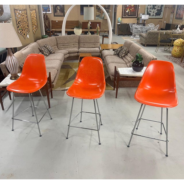 Eames Charles Eames for Herman Miller Orange Fiberglass Counter Height Stools For Sale - Image 4 of 18