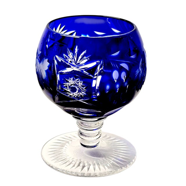 Glass Ajka Hungary Cobalt Cut-to-Clear Miniature Brandy Snifter — 3" Crystal For Sale - Image 7 of 12