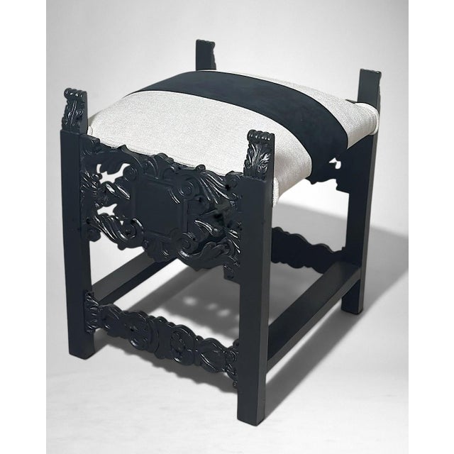 Late 19th Century Late 19th Century Italian Neo-Renaissance Style Bench Carved Wood and Linen Blend and Velvet For Sale - Image 5 of 18