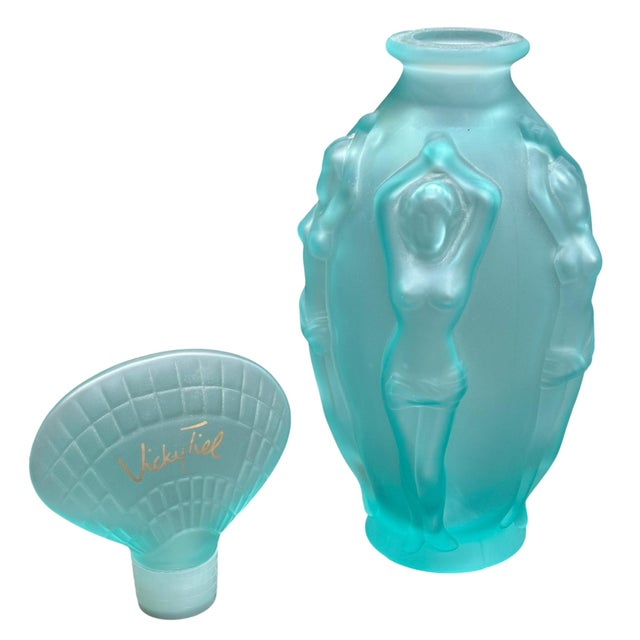 Huge Vicky Tiel Turquoise Art Glass Sirene Nudes Perfume Factice Bottle.
