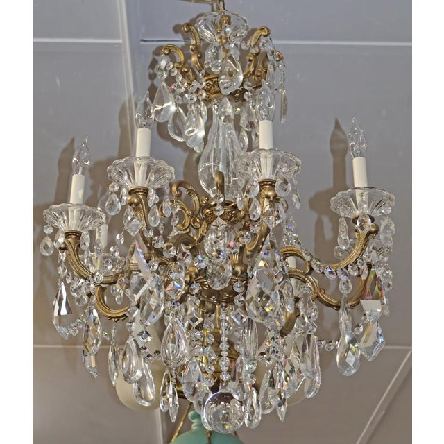 Metal Schonbek La Scala 5007 8 Light Gold Color Crystal Chandelier For Sale - Image 7 of 18