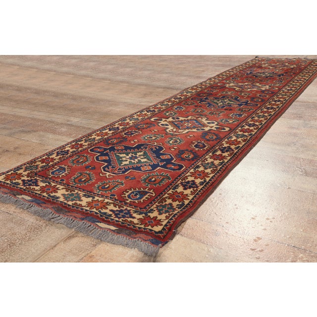 Red Vintage Afghani Rug, 02'08 X 11'07 For Sale - Image 8 of 10