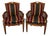 Vintage French Provincial Cane and Striped Upholstered Armchairs — Pair For Sale