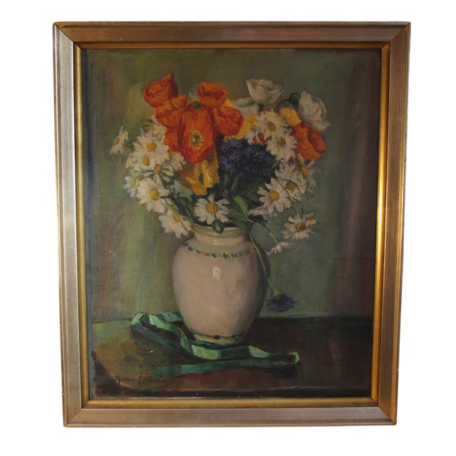 Horace Günter, Bouquet of Field Flowers in a Vase, 1900, Oil on Canvas, Framed For Sale