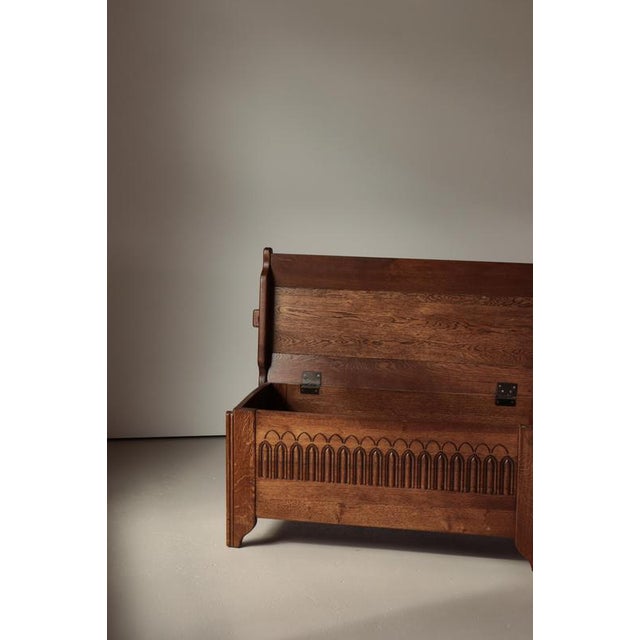 Danish Gothic Style Cabinetmaker Blanket Chest in Oak, 1950s For Sale - Image 3 of 17