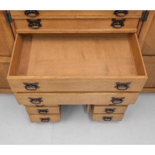 Large Arts & Crafts Cotswold School Oak Enclosed Chest of Drawers, 1906 For Sale - Image 13 of 18