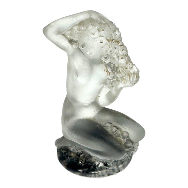 Vintage Lalique France Floreal Frosted Crystal Nude Female Figurine on Black Base - Signed For Sale