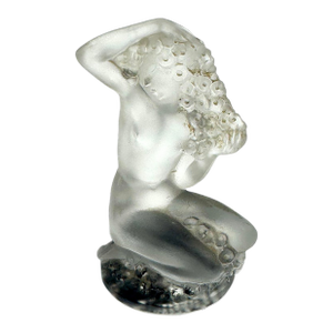 Vintage Lalique France Floreal Frosted Crystal Nude Female Figurine on Black Base - Signed