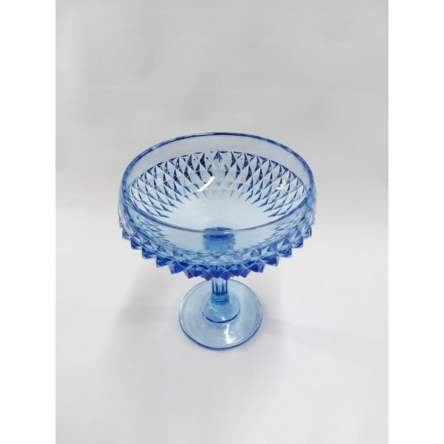 Indiana Glass Diamond Point Tall Compote Vintage Manufacturer: Indiana Glass Pattern: Diamond Point Color: Blue Condition:...
