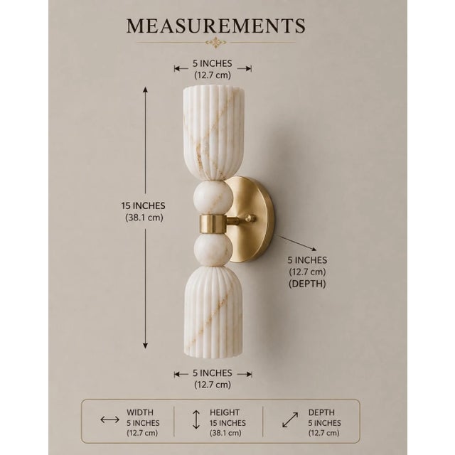 Metal Handcrafted Brass Double Wall Sconces With Ribbed Natural Alabaster Shades - a Pair For Sale - Image 7 of 8