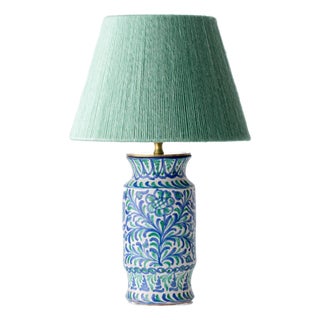 Fajalauza Ceramic Table Lamp with Hand-Woven Merino Wool Lampshade by Amitabha Studio For Sale