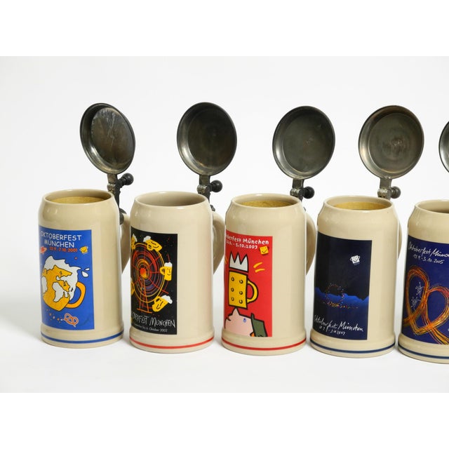 Beige Munich Oktoberfest Beer Pitchers with Tin Lids, 2000s, Set of 9 For Sale - Image 8 of 18
