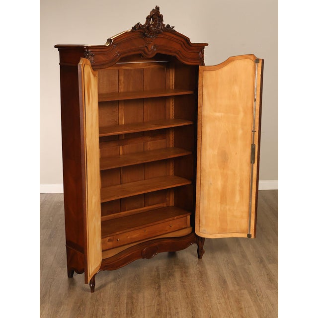 19th Century French Louis XV Style Antique Carved Mahogany Mirrored Armoire For Sale - Image 5 of 18