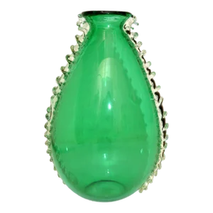 Italian Art Glass Vase Pino Signoretto Style Blown Green Murano Glass Gold Inlay