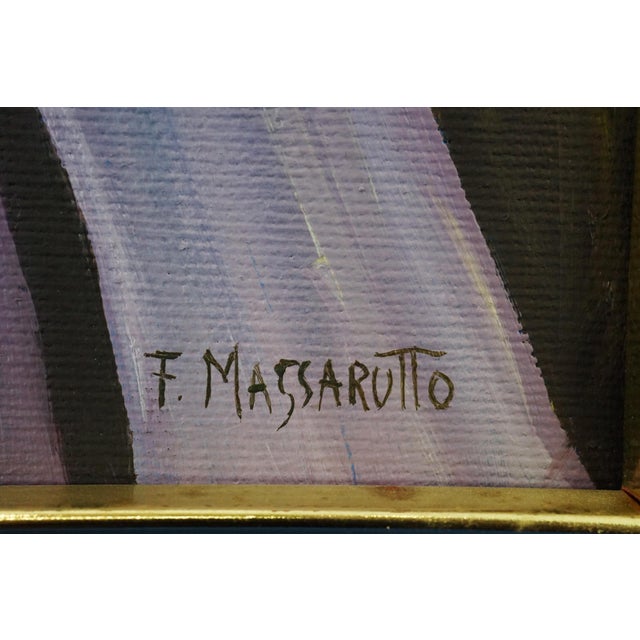 Francesco Massarutto, Little Girl Made Up by Pierrot and a Faun, 20th Century, Oil Painting on Canvas, Framed For Sale - Image 11 of 15