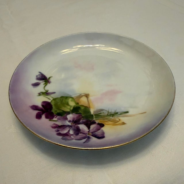 Beautiful Bavarian porcelain hand painted plate with Violets and gold trim.