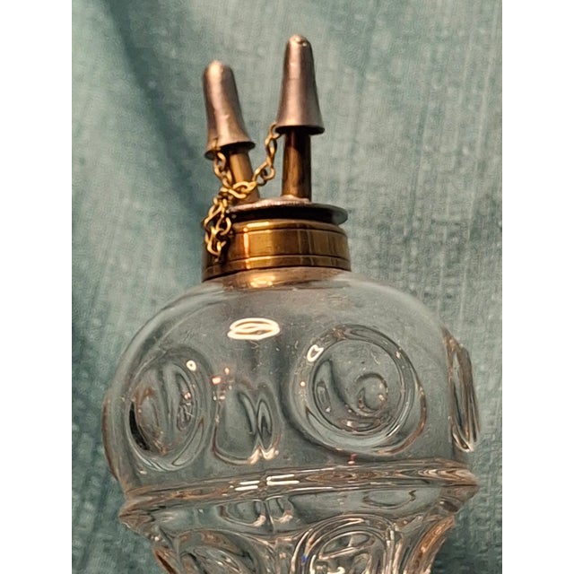 Metal Antique Eapg Bullseye Fleur-De-Lis Glass Whale Oil Lamp Camphene Flint 1850s For Sale - Image 7 of 13