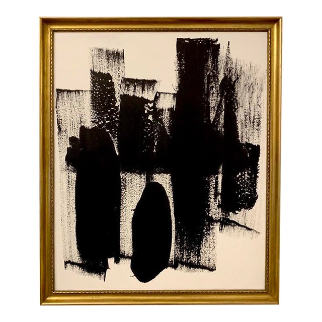 Original Abstract Black and White Framed Painting For Sale