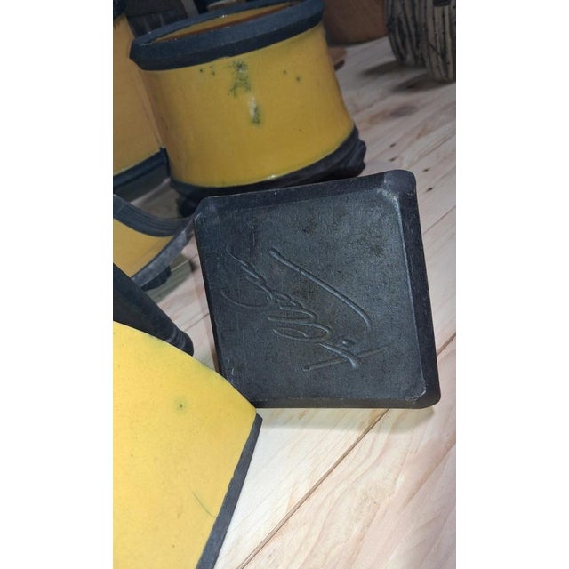 Art Deco Desk Set in Yellow and Black Crackled Ceramic, 1930s, Set of 7 For Sale - Image 3 of 9