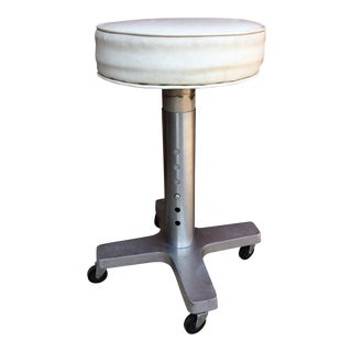 White Rolling Adjustable Height Doctor’s Stool For Sale
