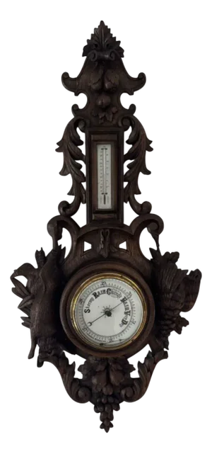 Antique Victorian Black Forest Android Barometer, 1860s