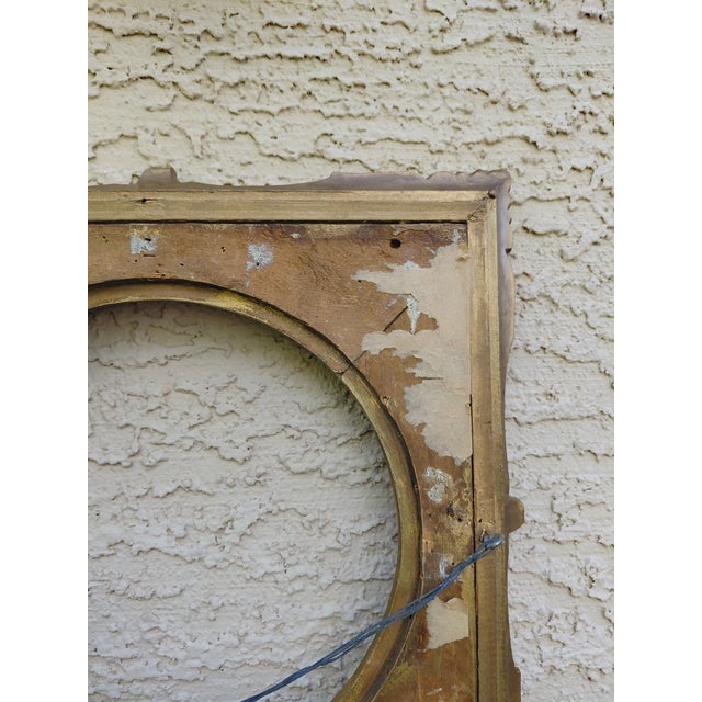 Mid-Century Ornate Gold Painted Square Wood Frame With Round Opening For Sale - Image 10 of 15