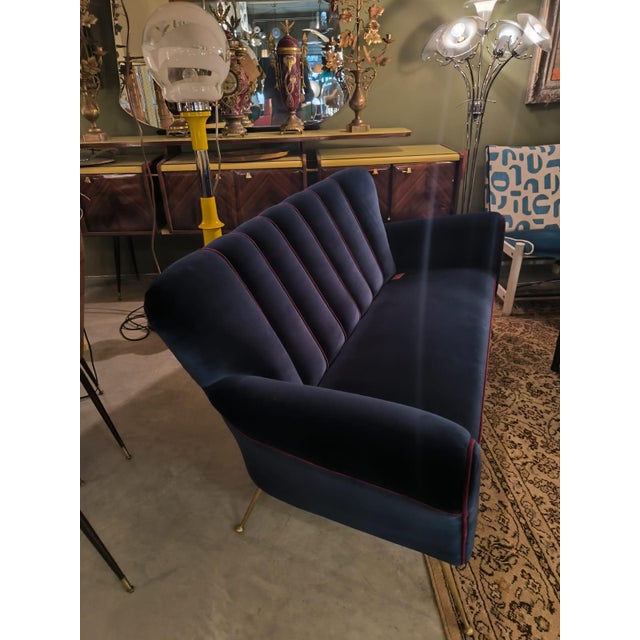 Blue Lounge Chair with Red Thread Edging, 1960s For Sale - Image 4 of 10