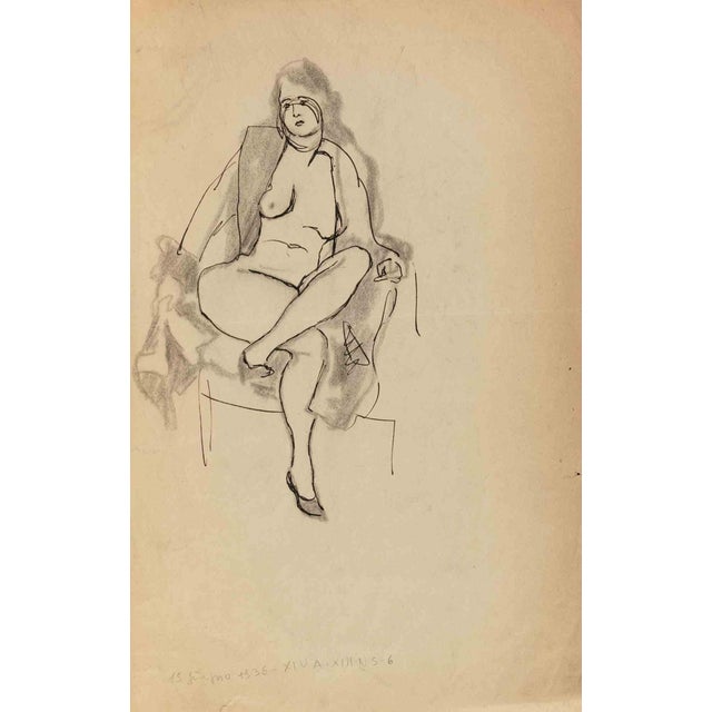 Mino Maccari, Nude Sketch, Drawing on Paper, 1936 For Sale