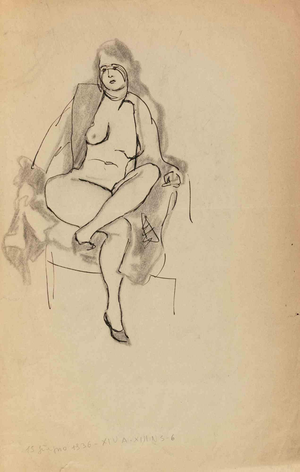 Mino Maccari, Nude Sketch, Drawing on Paper, 1936