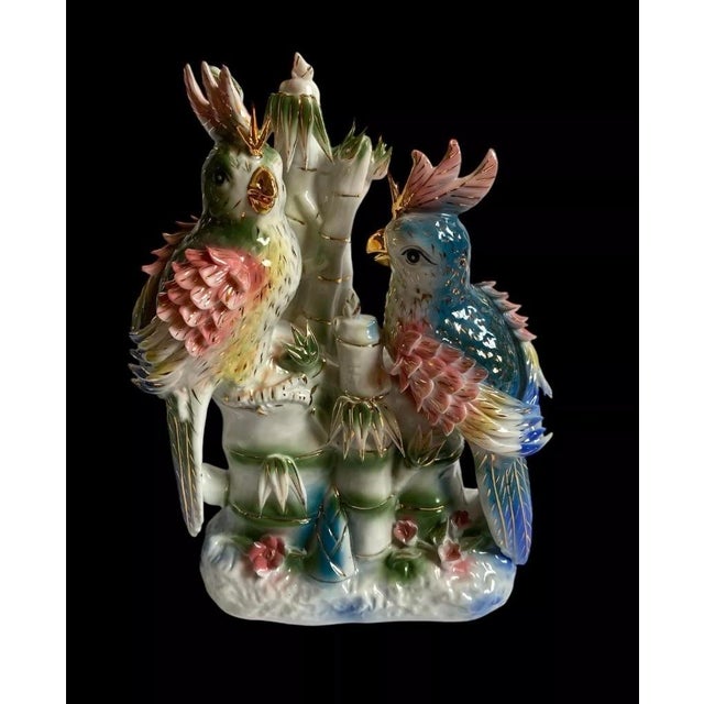Vintage Asian Figurine Composition Ceramic/Porcelain Beautiful Birds/Parrots Condition: pre-owned, one tiny chip is shown...