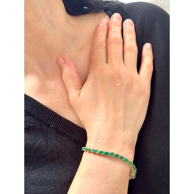 16 Ct Natural Pear Shape Emerald Cocktail Tennis Bracelet 14 Kt Yellow Gold 7" For Sale - Image 12 of 18