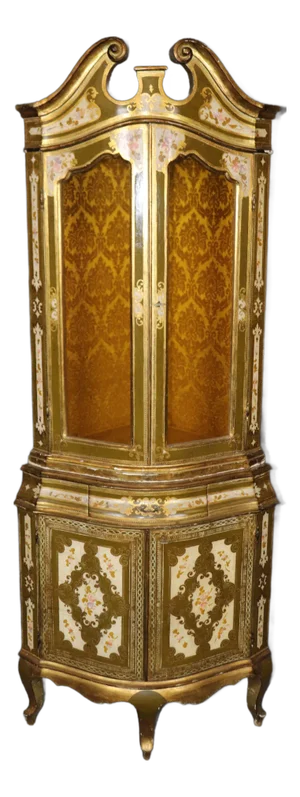 Florentine Italian Gilded and Paint Decorated Corner Cabinet Cupboard 1930s