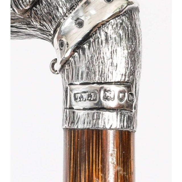 Antique Greyhound Head Sliver Handled Walking Stick Cane, 1890s For Sale - Image 3 of 12