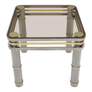 Chrome Brass Smoked Glass Side End Coffee Table Stand For Sale