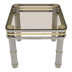 Chrome Brass Smoked Glass Side End Coffee Table Stand