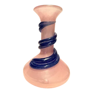 Vintage Lavorazione Arte Murano Style Pink and Cobalt Blue Swirl Glass Vase