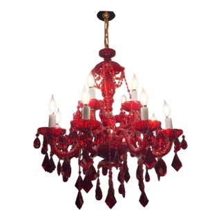 3p Ruby Red Baroque Rococo Revival European Imprt Glass Chandelier Sconce Set For Sale