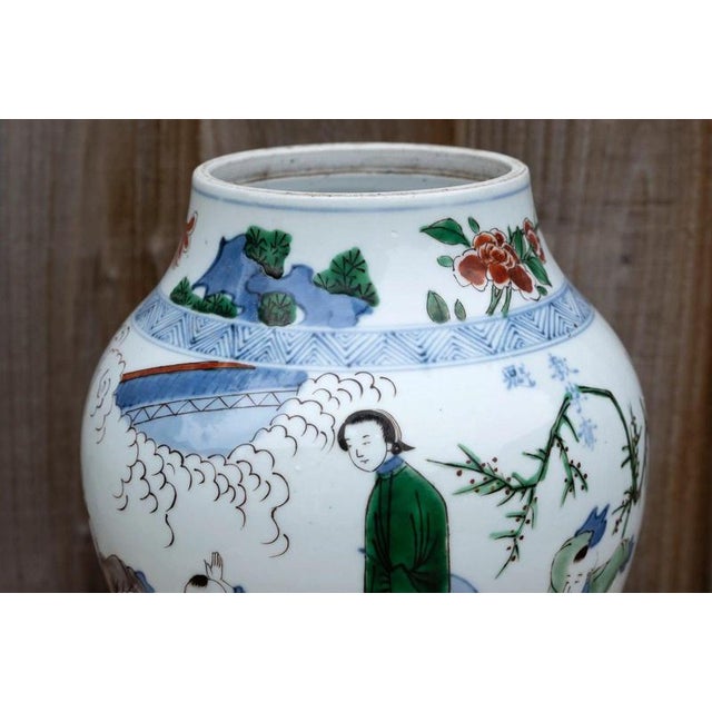 20th Century Chinese Wucai Porcelain Figural Vase with Scholars and Children For Sale - Image 14 of 18